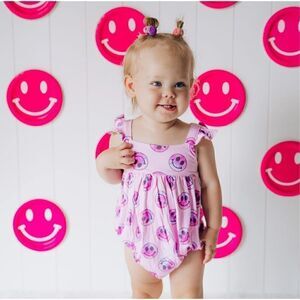 Dream Big Little Co Pink Tie Dye Smiley Dream Bubble Romper Sz 6-12 M